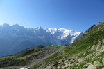 03.08.2018: Chamonix-Mont-Blanc - Blick ber Pranplaz auf das Mont-Blanc-Massiv