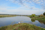 24.09.2022: Elbe an der Ausfahrt des Mhlberger Hafens; im Hintergrund die Mhlberger Elbbrcke